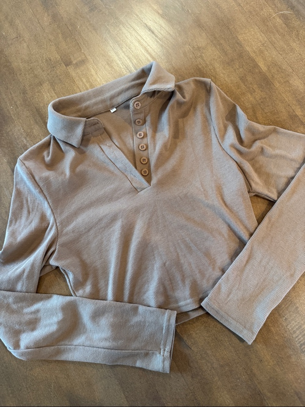 Brown Long Sleeve Collared Women's Top